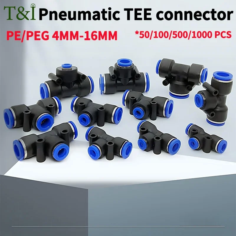 

Pneumatic Connector PE/PEG Plastic Three-Way TEE T-Pipe PE4 PEG6-4 PEG8-4 PEG8-6 PEG10-6 PEG10-8 OD Hose Push In Quick Connector