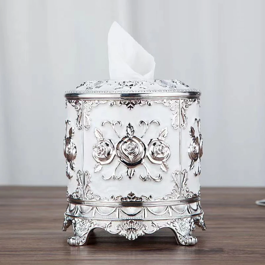 1PC cylindrical tissue box, European restaurant napkin set, household roll paper box 4