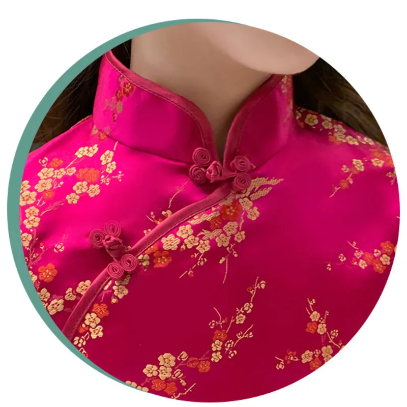 새해 중국 전통 드레스 아이 당나라 qipao 드레스 소녀 hanfu 현대 중국어 cheongsam 실크 드레스 현대 스타일 레드