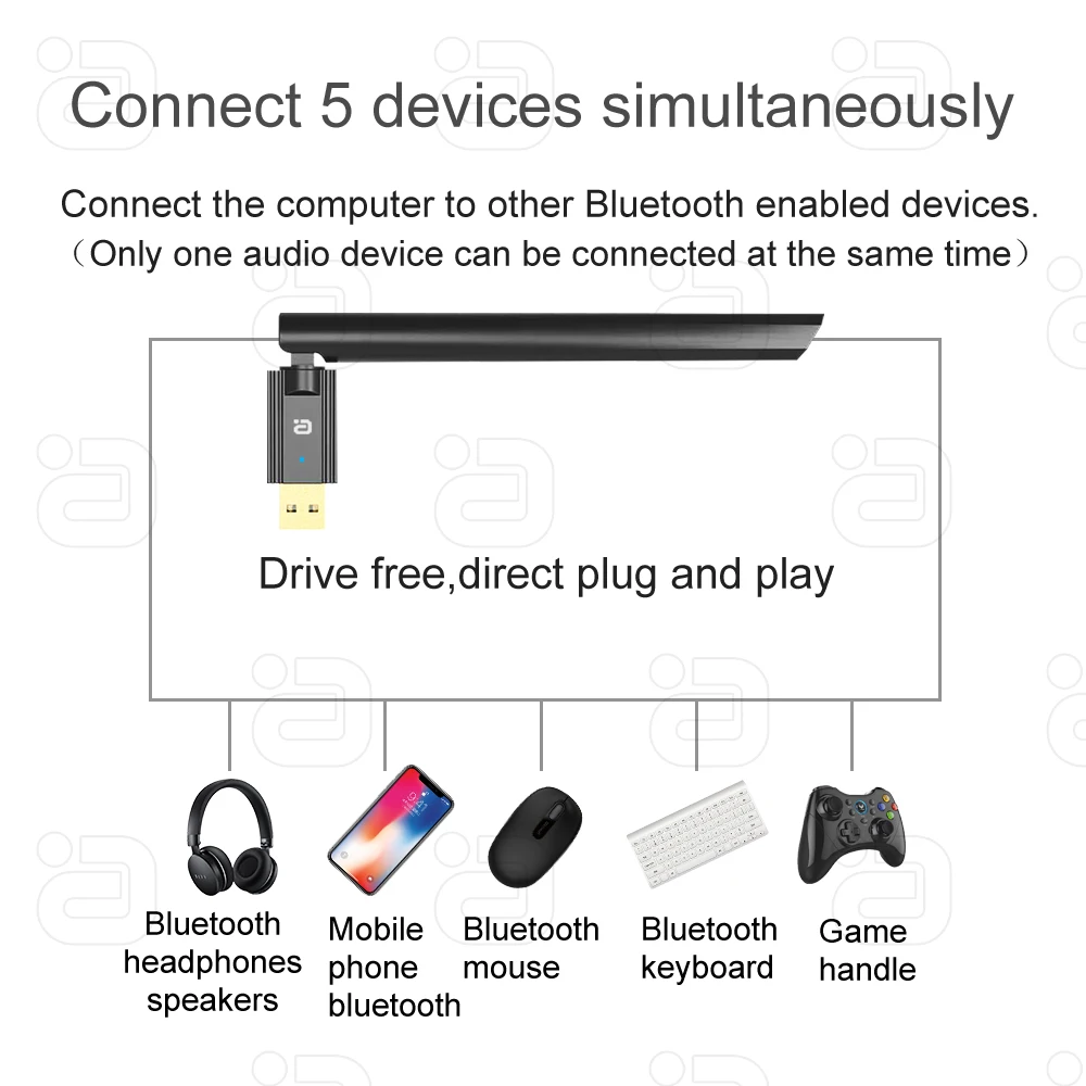 Ayino 100m Usb Bluetooth 5.3 Dongle Adaptador Aptx para pc sem Fio Falante Impressora Mouse Teclado Receptor de Áudio Transmissor - Image 3