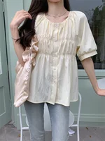 L-4XL Plus Size Chiffon Blouse Women Summer 2025 Short Sleeve Slim Waist Large Size Loose Tops Blouse Casual Lady Top Femme - Image 6