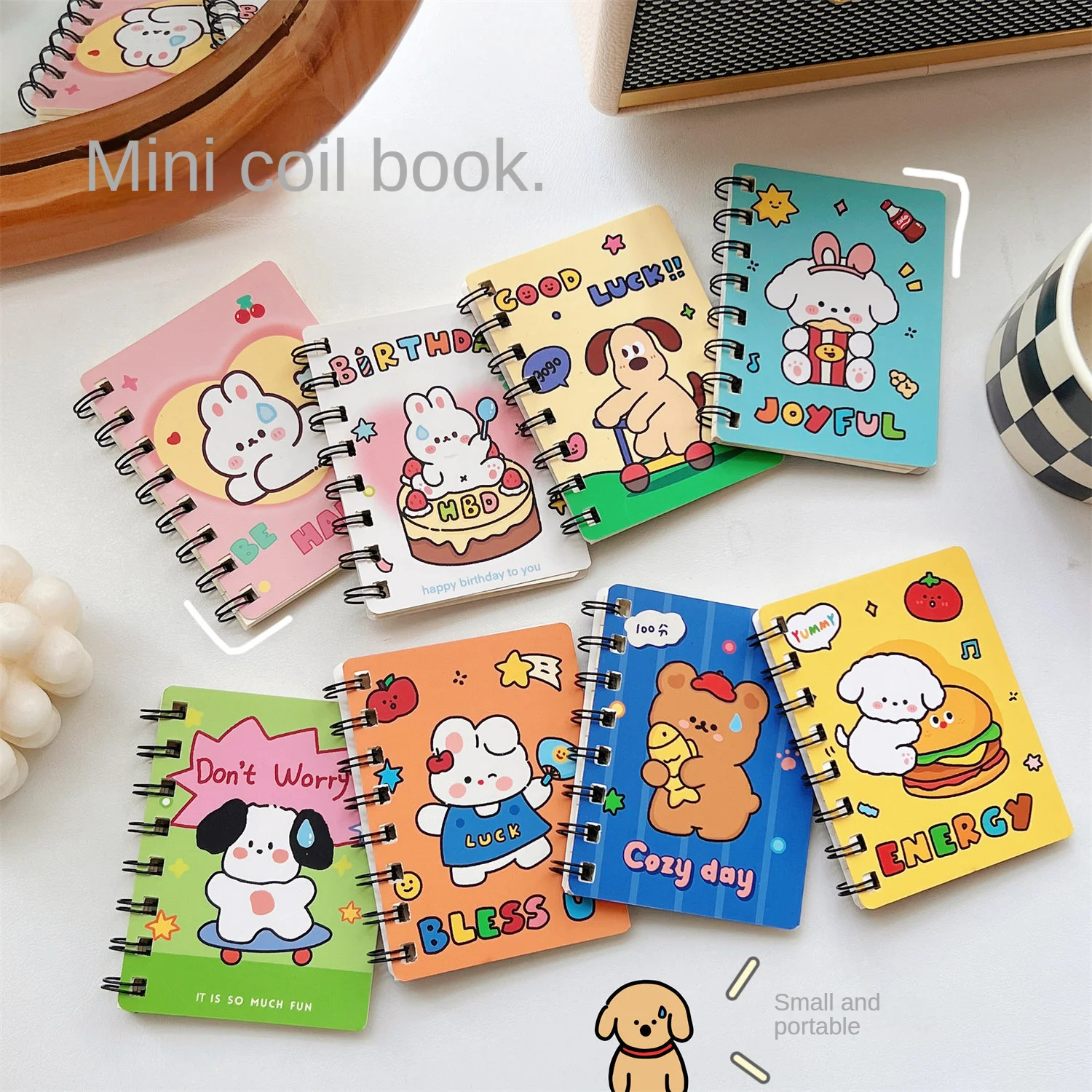 New High Beauty Notebook A7 Word Student Coil Book Cute Cartoon Animal Pocket Notebook Office Stationery 80sheet