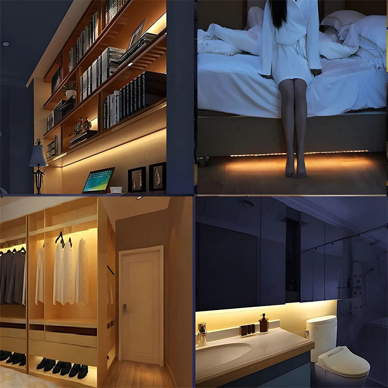 1M-5M LED Light Strip Motion Sensor LED Night Light Cabinet Lighting Battery Operated Tape Light for Counter Bed Stair Wardrobe