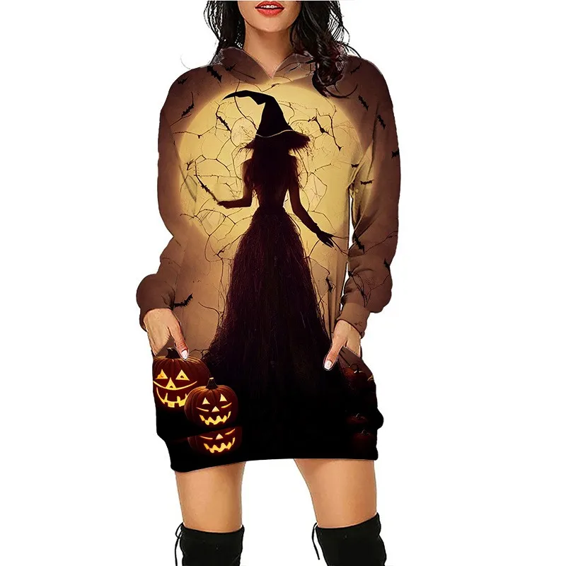 Women's Autumn/Winter Long Loose Halloween Printed Hoodie Large Sports Sexy American Simple Versatile Y2K Hoodie Хэллоуин 