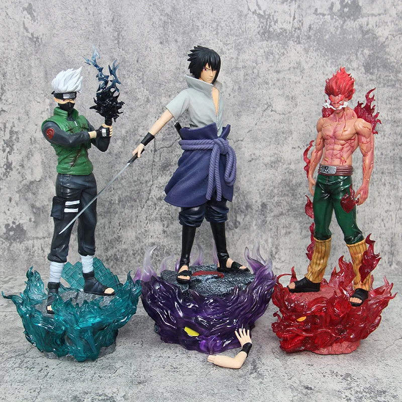 

Naruto Anime Figure GK Sasuke Kakashi Hatake Might Guy 40cm WIth Light Action Figure Statue Decoration Doll Toys Christmas Gifts