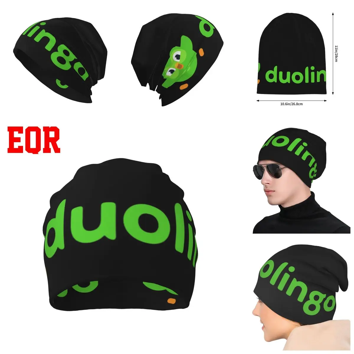 

Duolingo Owl Duo Knitted Hat For Men And Women, Gift Unisex winter Warm Brimless printing Urinal Hat