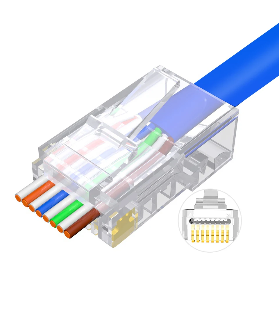ONTi 10/50pcs CAT6 CAT5E Pass Through RJ45 Modular Plug Network Connectors UTP 50μ Gold-Plated 8P8C Crimp End for Ethernet Cable