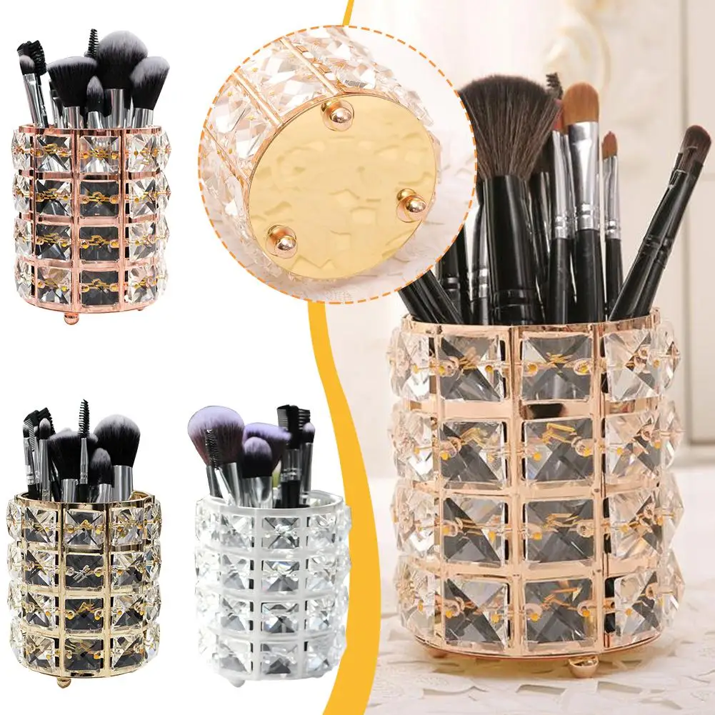 

Europe Metal Makeup Brush Storage Holder Test Tube Jar Crystal Bead Box Diamond Pencil Cosmetic Eyebrow Organizer Jewelry F6B8