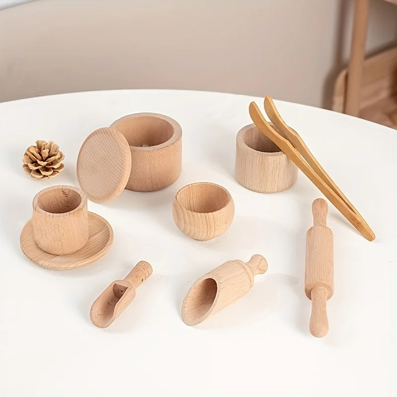 1Set Simulated Kitchen Tea Sets, Home Experience Toys, Wooden Toys, Playhouse Toys, Christmas Gifts, Birthday Gifts