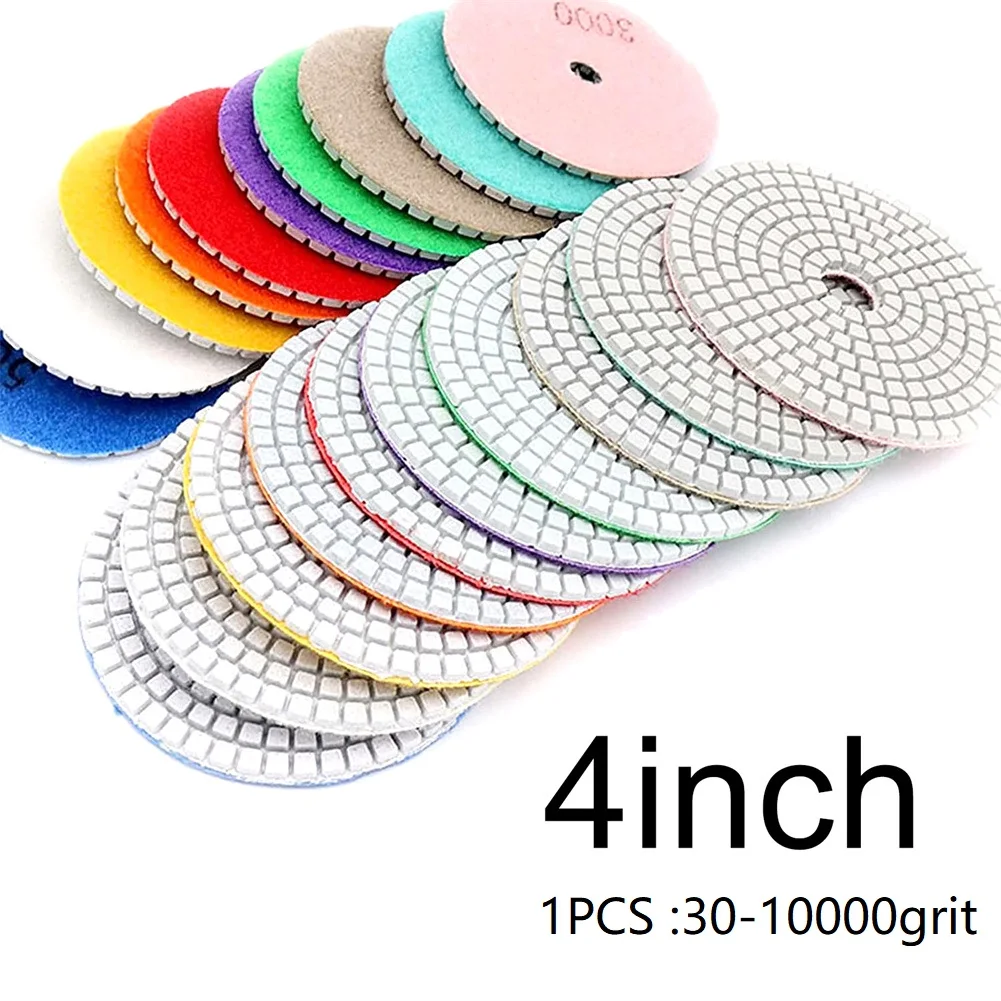 4 IN 100mm Diamond Polishing Pads Kit 30-10000 Grit Wet Dry For Granite Stone Concrete Marble Polishing Use Grinding Discs Tool 5 inch 125mm diamond dry wet polishing pads discs 30 100 150 300 500 800 1000 grits granite marble concrete stone grinding tool