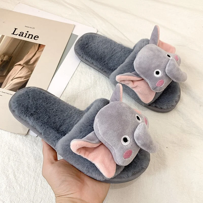 

Women's Plush indoor slippers, 2022, women's Plush indoor slippers, cartoon animals, elephants, women's fun slippers, women's