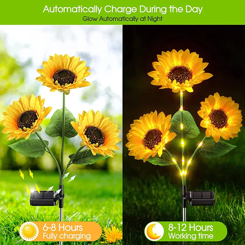 1PCS Solar Sunflower LED Light Outdoor Yard Power IP65 Waterproof Lamp for Wedding Holiday Courtyard Landscape Garden Decoration