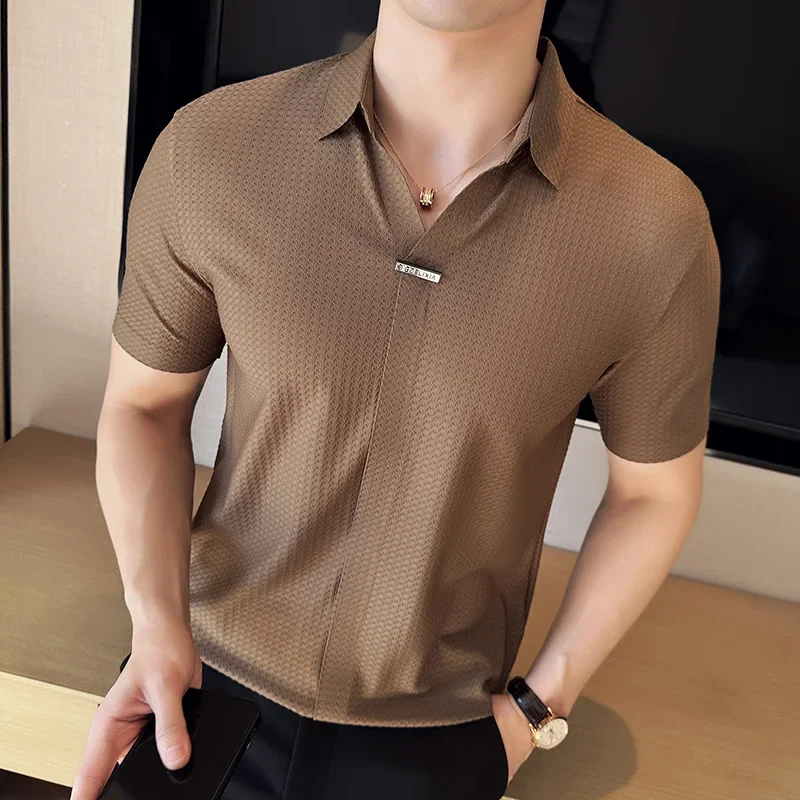 Men Waffle Polo Shirt 2025 British Style Summer Ice Silk