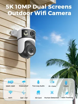 10MP 5K Dual Lens Dual Screens Wifi Camera Smart Night Vision 8MP 4K ICSEE APP Surveillance Camera SD Card Storage Home Security 1