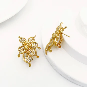 Wedding Jewelry Set Africal Big Flower Choker Necklace Fine Zircon Bracelet Piercing Earring Ring 18K Gold Plated Jewellery 4