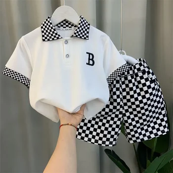Boys Summer Plaid Shirt & Shorts Set 1