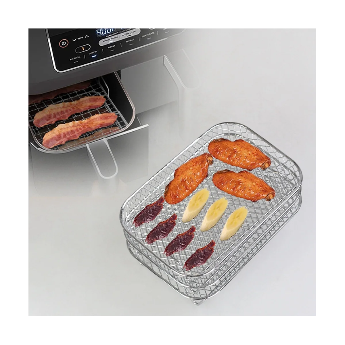 Air Fryer Rack for Ninja Dual Basket, 3 Layers, Stacking Bacon Racks, Air Fryer Accessories for Ninja DZ201, DZ401