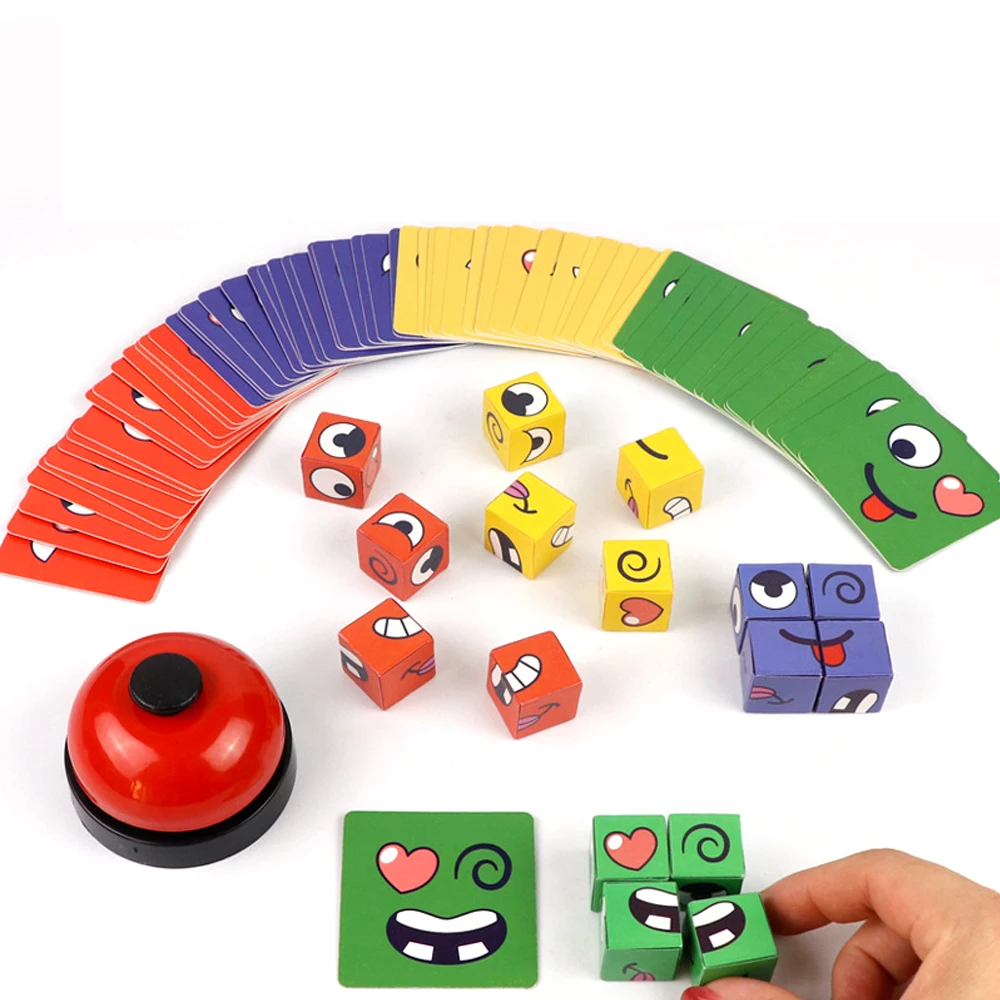 hot Kids Face Change Expression Puzzle Building Blocks Montessori Cube Table Game Toy Early Educational Toys for Children Gifts 5
