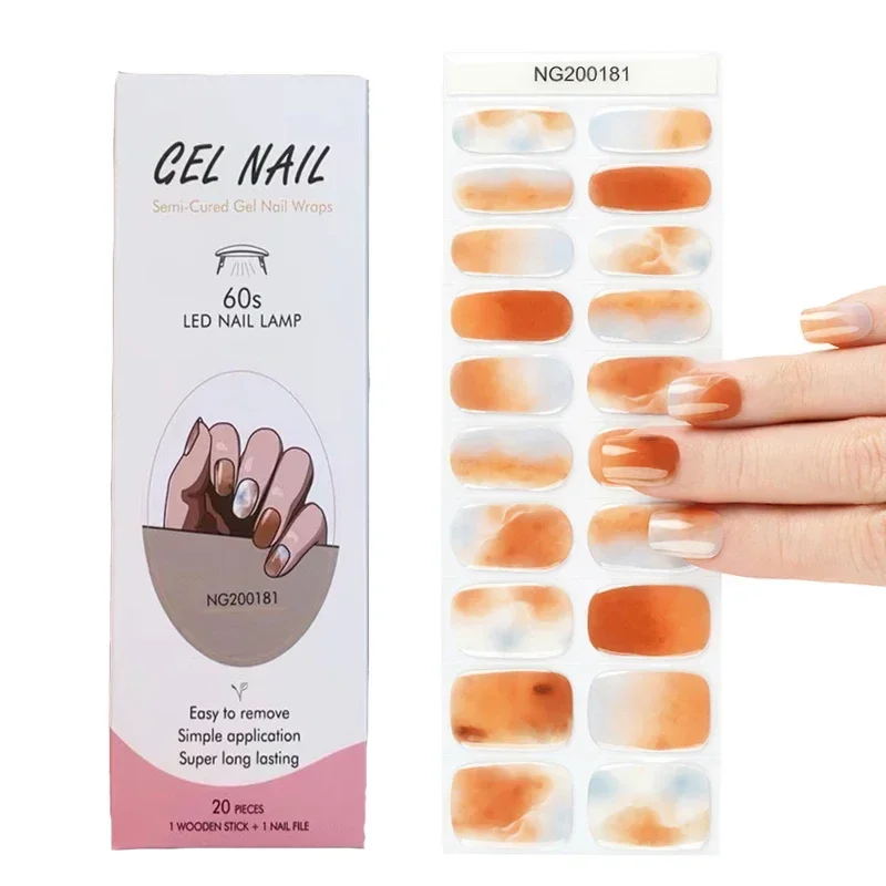 Semi Cured Gel Nails Wraps Fashion Transparent Solid Color Manicure Decal UV LED Lamp Need Gel Nail Stickers Decoration NG 5
