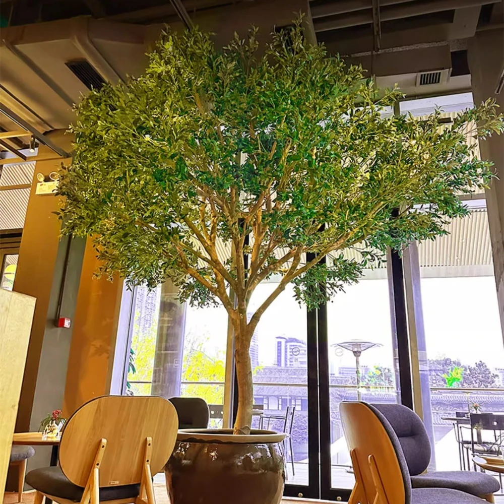 סימולציה של עץ זית גדול עומד על הרצפה צמח ירוק ביוניק קישוט נוף חלון נוף עץ מזויף