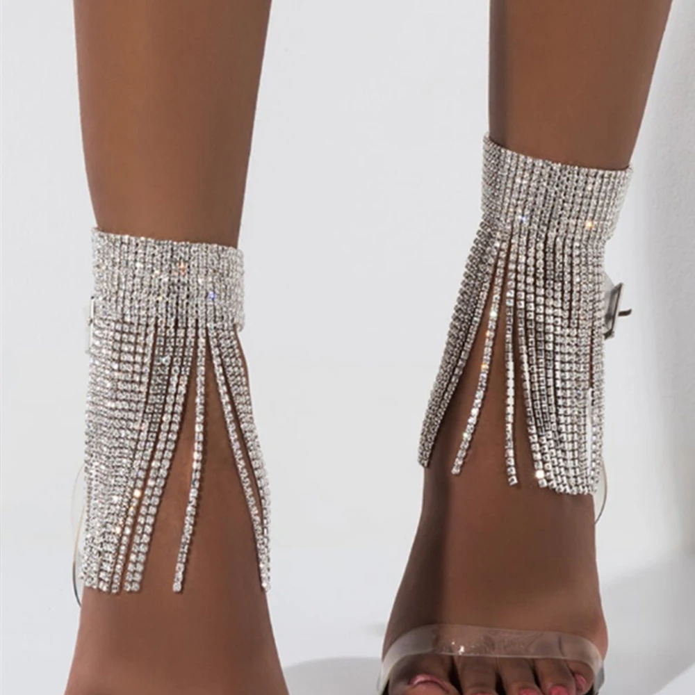 1PC Full Rhinestone Tassel Adjustable Ankles Foot Chain Jewelry For Women Crystal Anklets Cheville Bracelet Leg Gifts ankle chains,fashion accessories