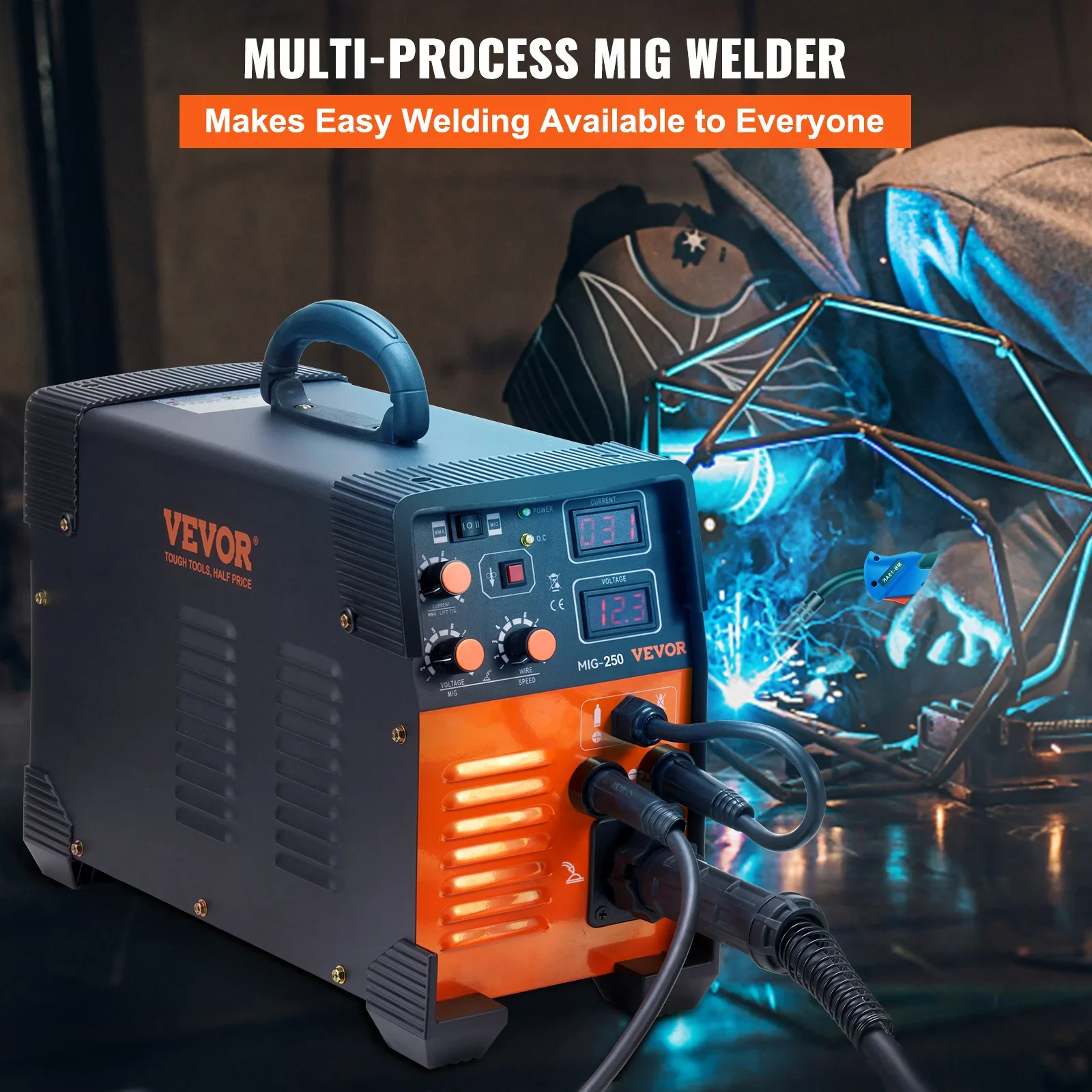 VEVOR MIG Welder 250/160/200/270A TIG Arc Welder 3 in 1 Welding Machine Stick IGBT DC Inverter  Digital Display Combo Work 2