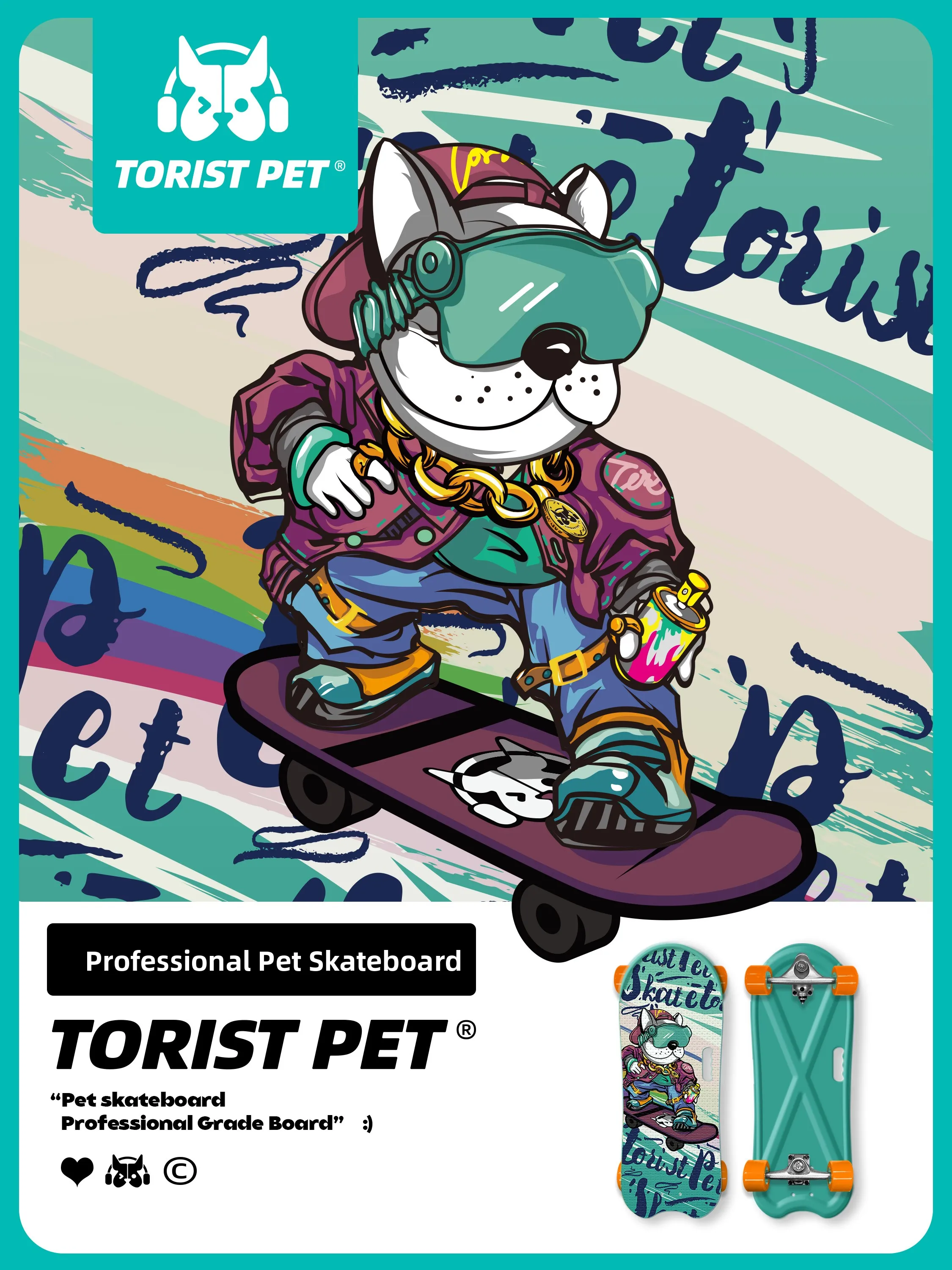 Torist Pet Skateboard Profional Adjustable Land Surfing Board for Engli Bulldog Corgi Dogs Pet Toy Dog Toys