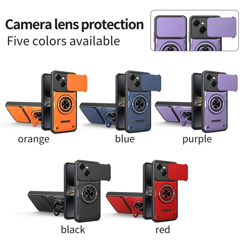 Enhanced Shockproof Phone Case with Slide Camera Protection and Magnetic Ring Stand