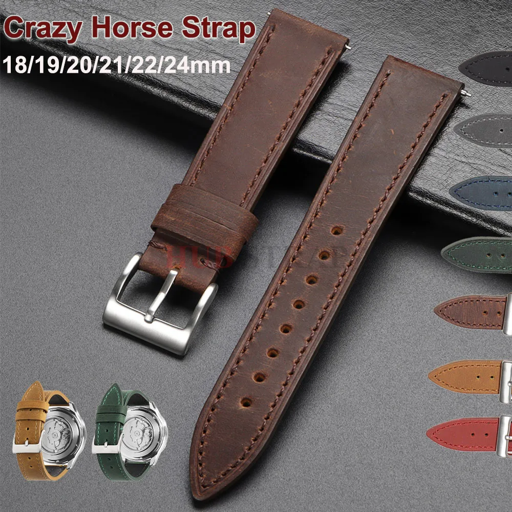 Vintage Retro Calfskin Leather Watch Band with Quick Release Strap