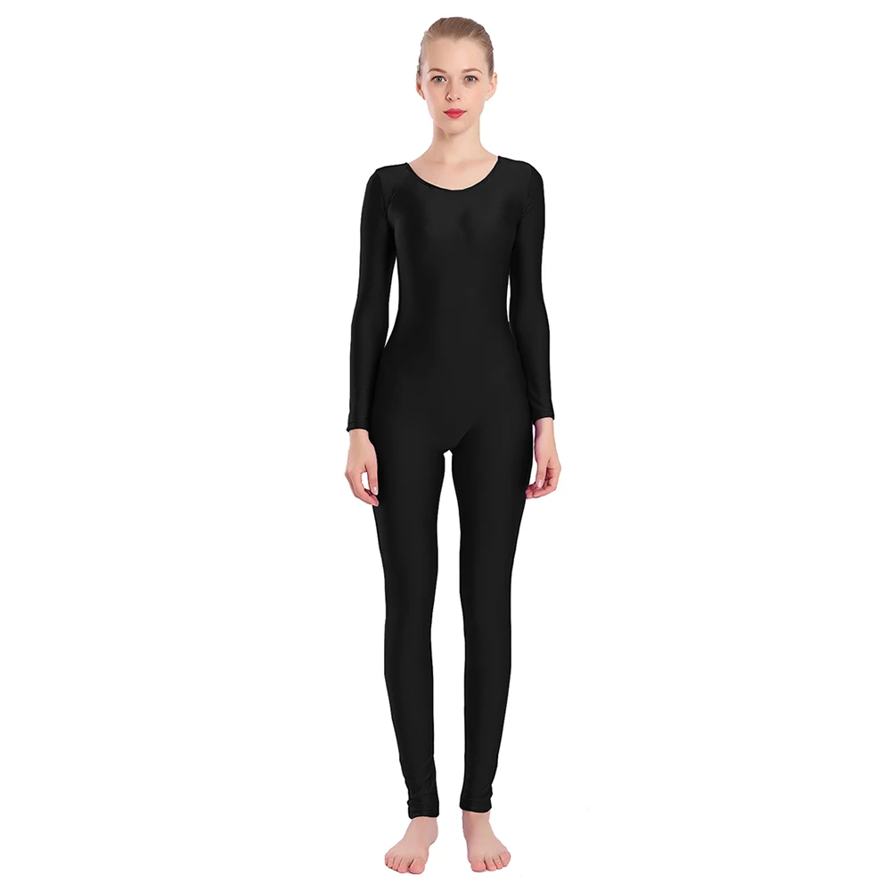 

Women Black Long Sleeve Unitard One-piece Spandex Zentai Full Body Leotard Gymnastics Jumpsuit Men Ballet Dance Wear