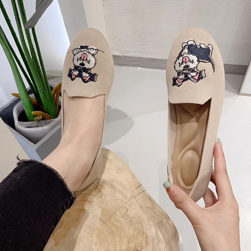 Women Flat Knitted Shoes Fashion Round Toe Women's Slip on Flat Casual Shoes Ballet Shoes Female Light Comfort Shoes Zapatillas 5
