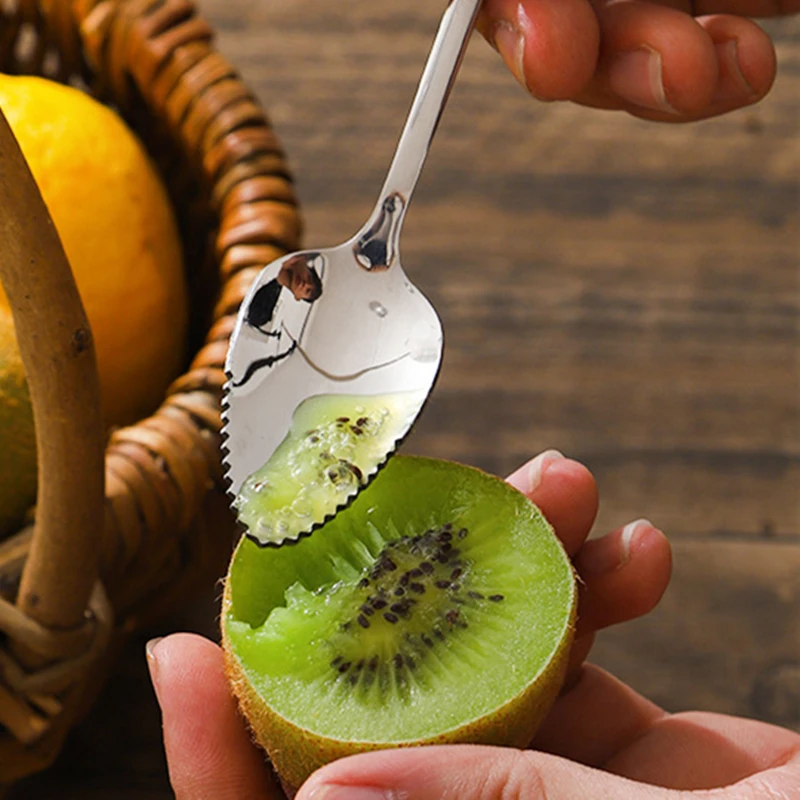 Fruit Scraping Tool Stainless Steel Kiwi Mango Spoon Serrated Edge Mud Scrapers