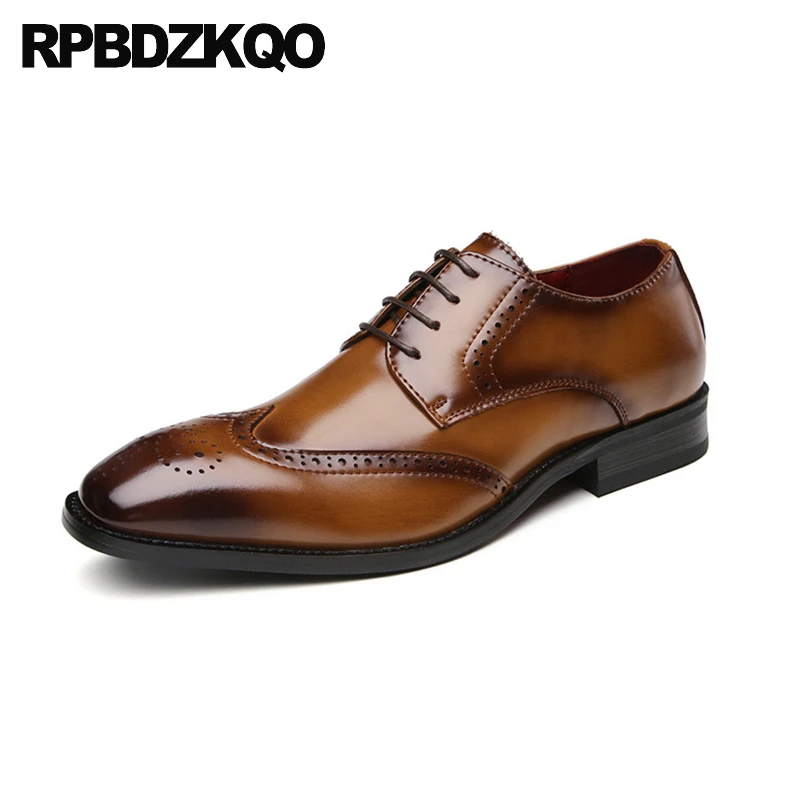 

Men Lace Up Brogue Big Size 13 Oxfords Square Toe Wingtip Derby Custom Cowhide Genuine Leather Brown Dress Flats Brush 47 Shoes