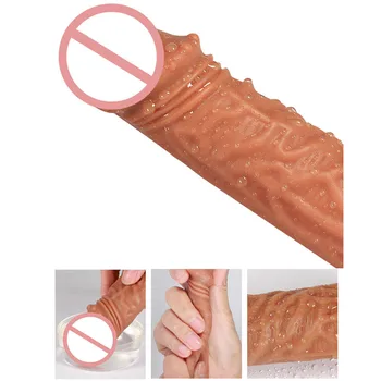 Soft Silicone Reusable Penis Extender Sleeve Male Cock Ring Vibrating Penis Extender Condom Dildo Enhancer Delay Ejaculation 2
