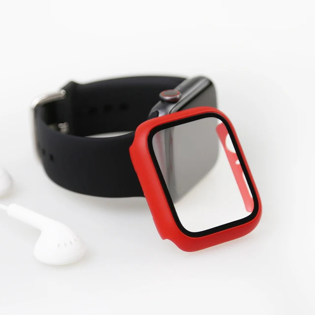 Glass+Cover For Apple Watch Case 45mm 41mm 44mm 40mm 42mm 38mm iWatch Accessorie Screen Protector Apple Watch Serie 3 4 5 6 SE 7 Red