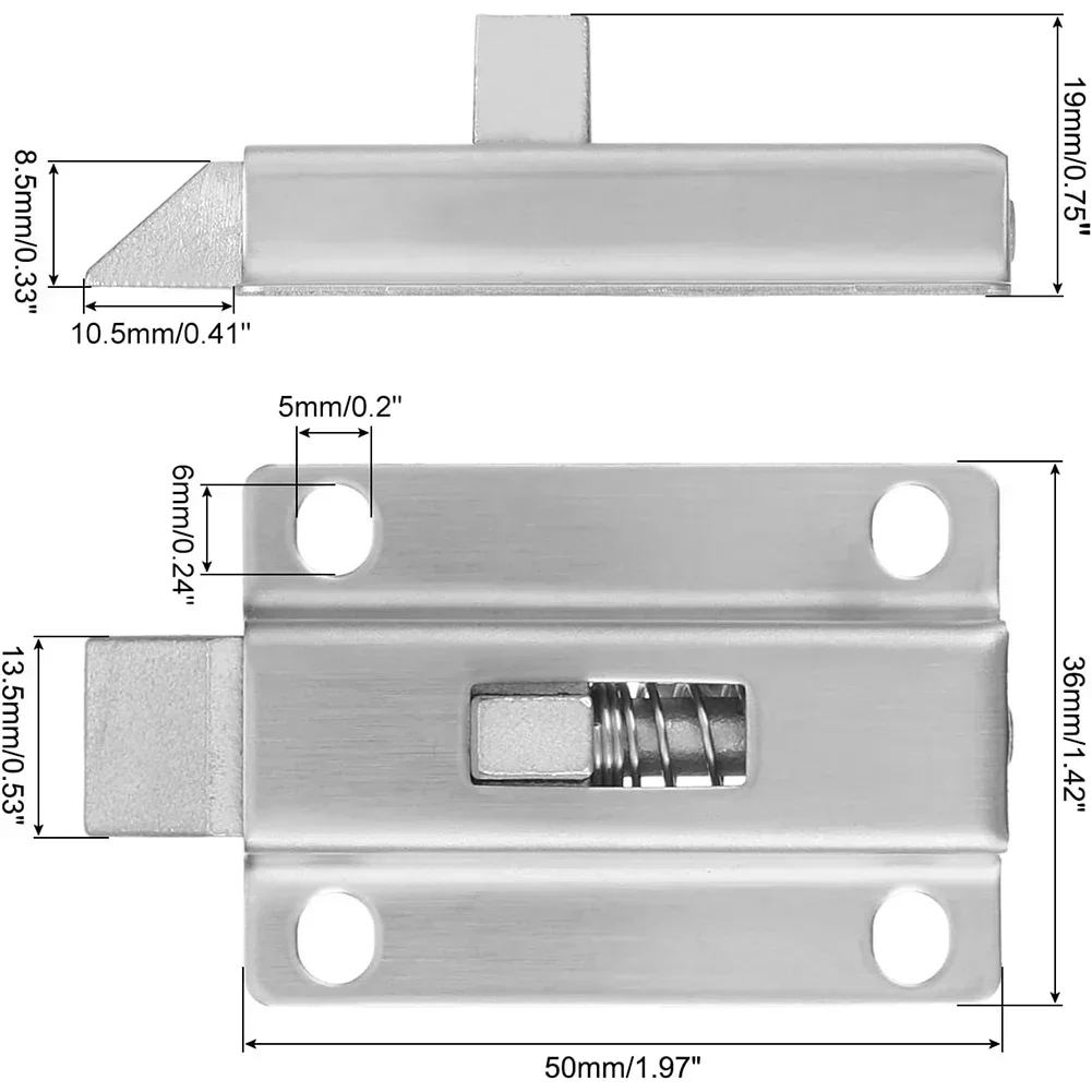 Stainless Steel Automatic Spring Latch Lock Toilet Door Buckle Bolt Anti-theft Wooden Door Latch 50mm/2 Inch Spring Bounce Lock door latch
