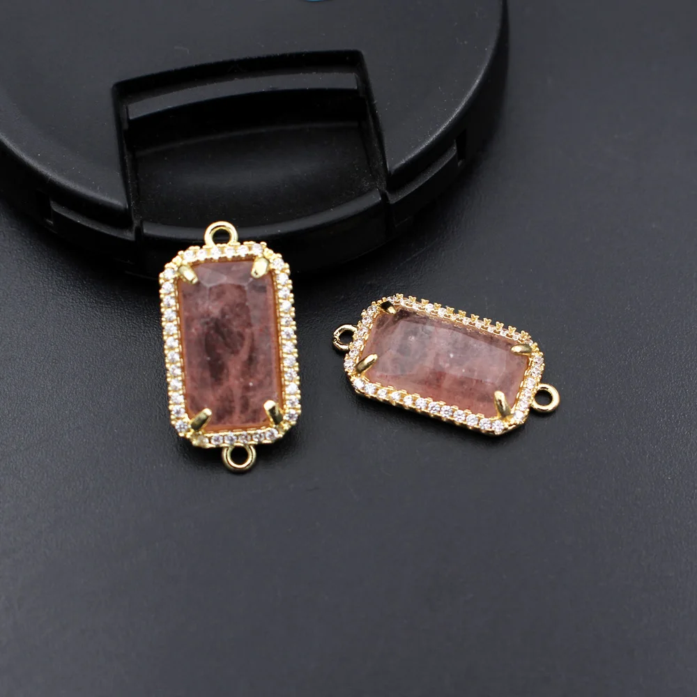 10pcs Trendy Rectangle Faceted Natural Stone Charms Double Hole Connectors Cubic Zirconia Pendant for DIY Jewelry Accessories