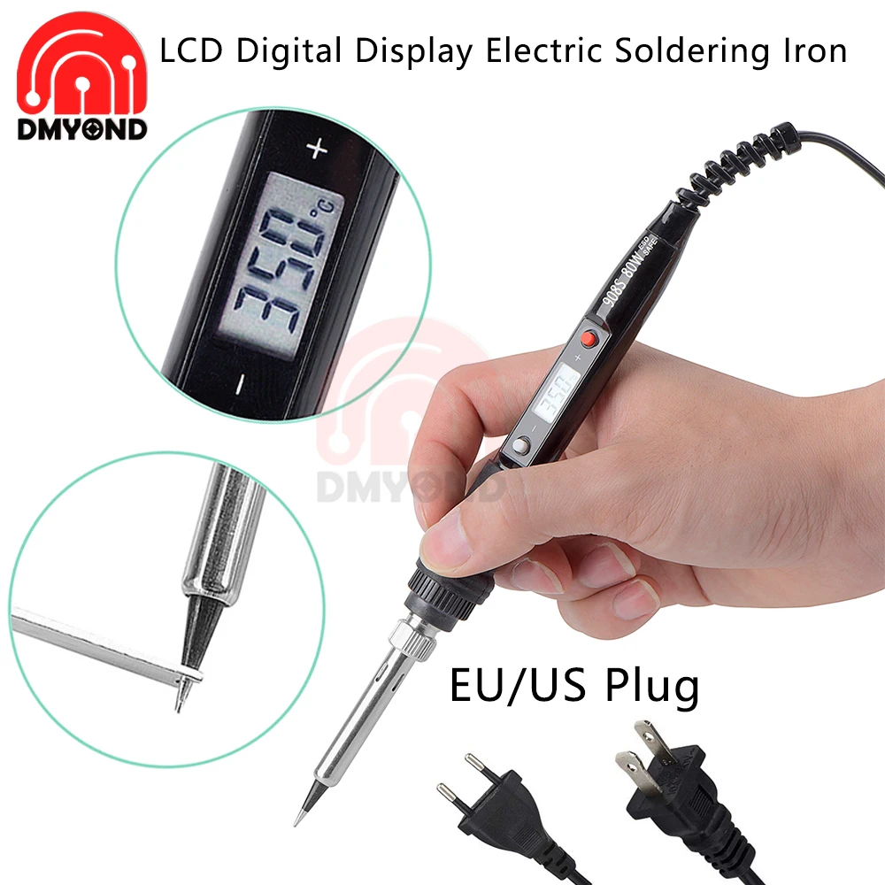 80W 110V Electric Soldering Iron Adjustable Temperature LCD Digital Display 220V Welding Solder Iron Repair Rework EU/US Plug