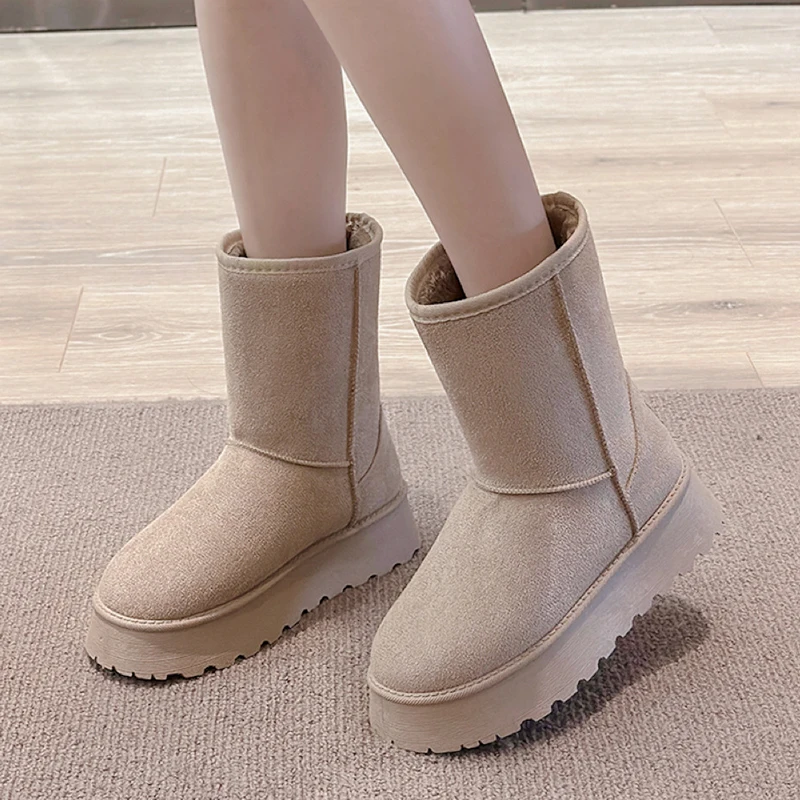 

Woman Shoes Australian Boots Winter Footwear Round Toe Flats Heel Boots For Women Fashion Snow Low 2024 Ladies Ankle Cotton Wool