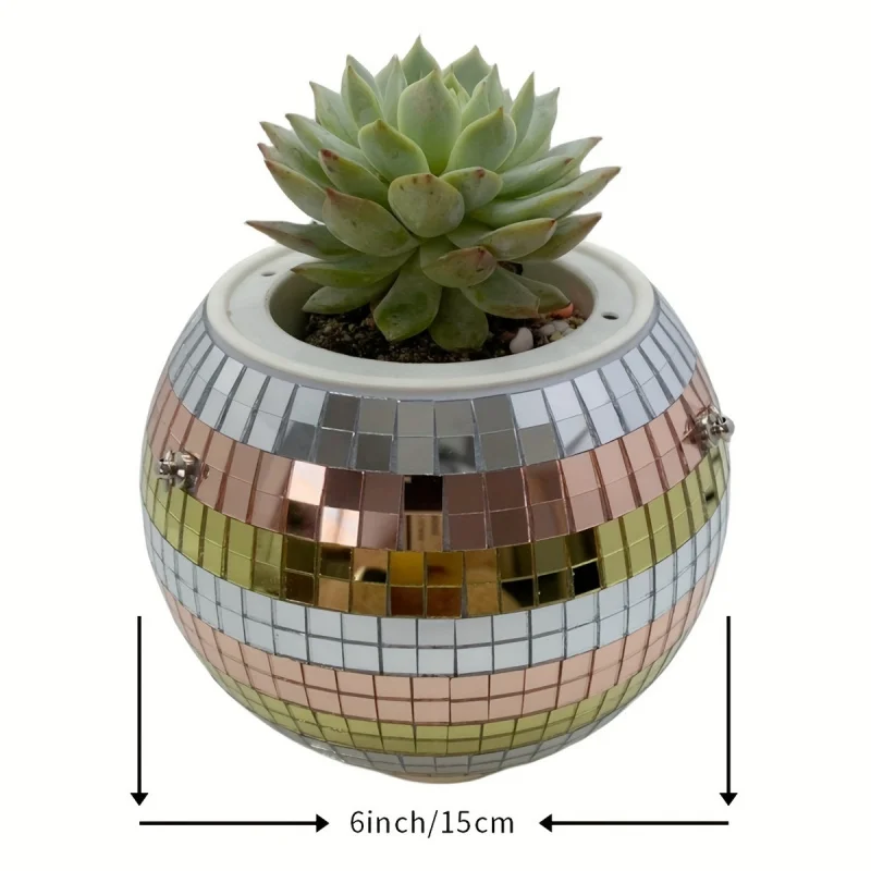 Unique Handcrafted Bohemian-Inspired Hanging Disco Mirror Ball Planter-Self-Watering Space-Saving Stylish Home Decor for 1pc flower pot plant pot