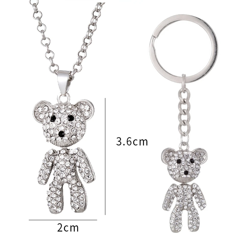 Metall Voller Strass Bär Schlüsselbund Für Frau Tasche Charme Legierung Schlüssel Ring Anhänger Halskette Schmuck Auto Schlüssel Halter Paar Geschenke