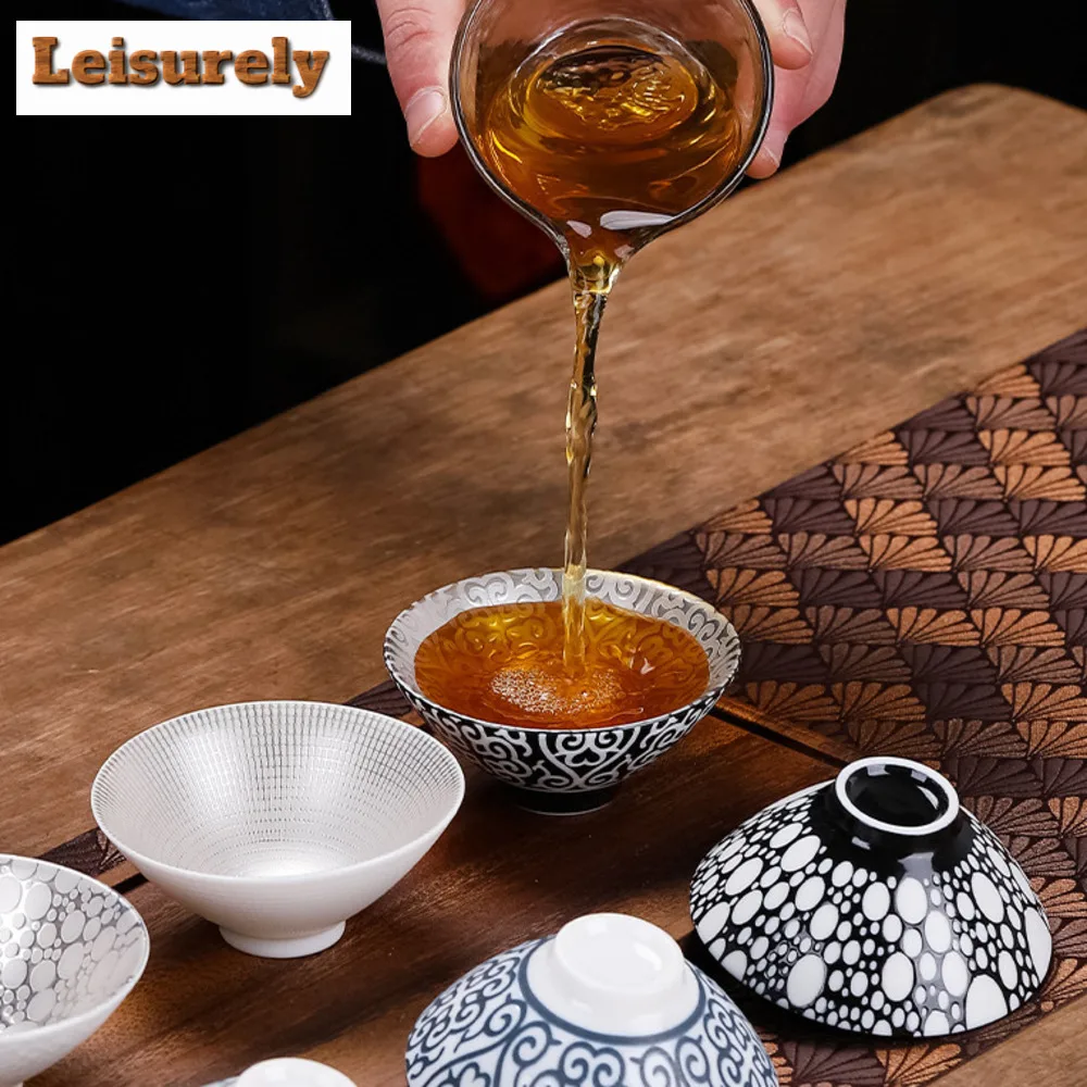 70ml Antique Blue and White  Inlaid Silver Tea Cup Ceramic Master Cup Large Tea Bowl Single Cup Kung Fu Tea Set Chinese Tea Cup