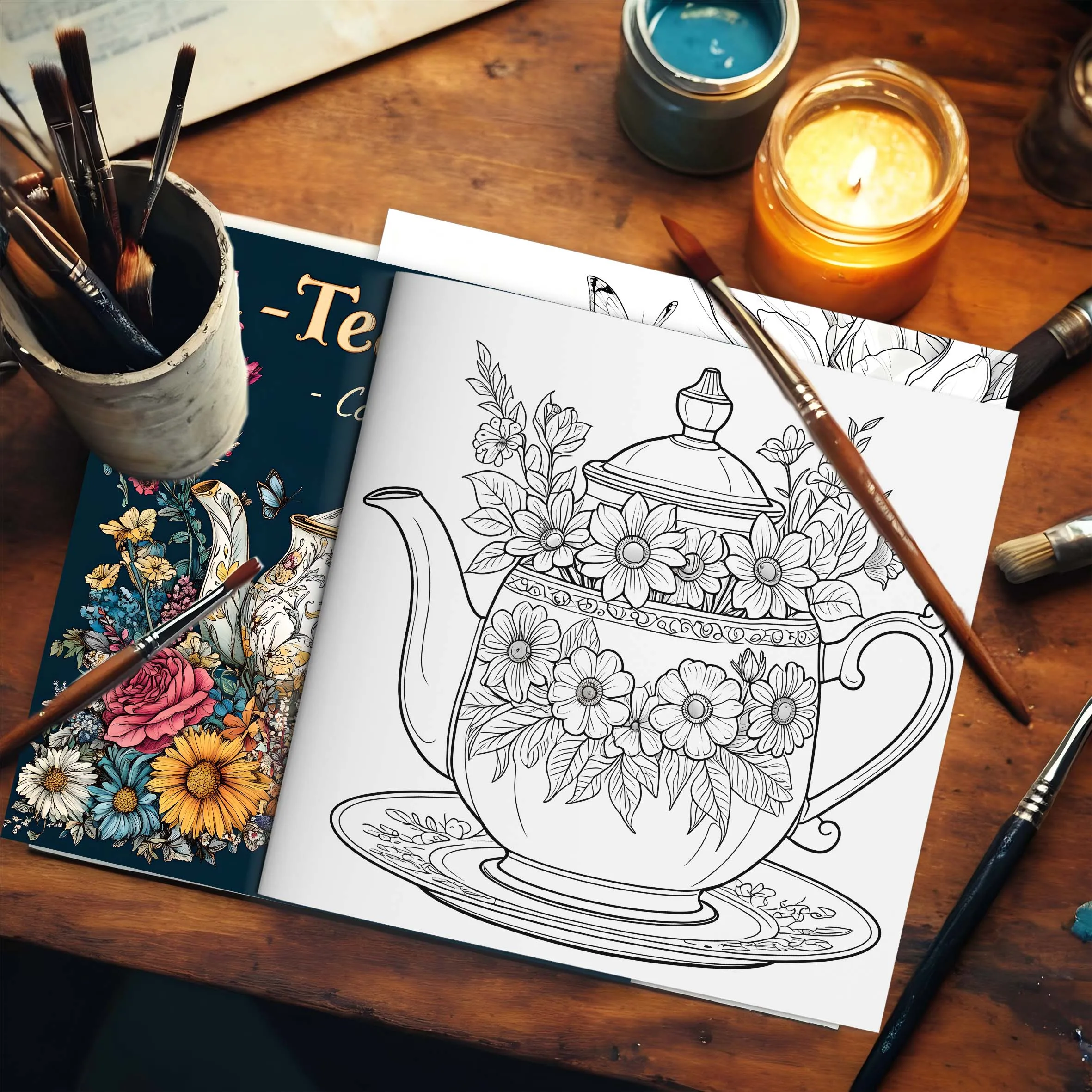Teapots Coloring Book 24 Pages Art Adult Picture Book Gift For Birthday Party Relieve Stress Kill Time Graffiti Painting Drawing 5