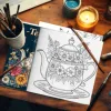 Teapots Coloring Book 24 Pages Art Adult Picture Book Gift For Birthday Party Relieve Stress Kill Time Graffiti Painting Drawing 5
