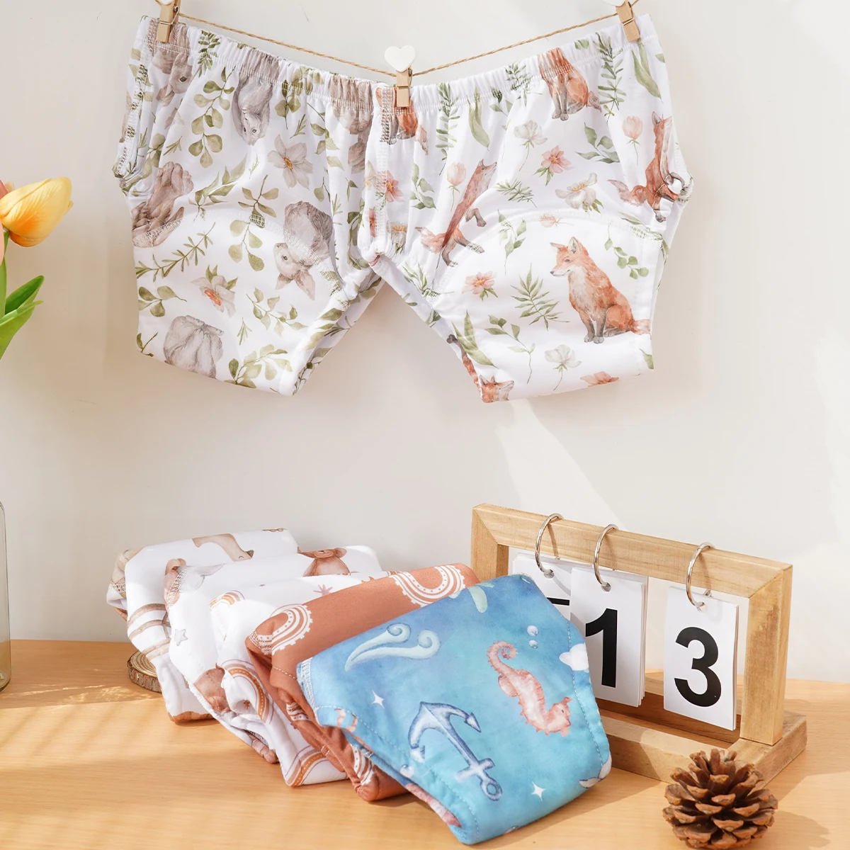 Happyflute 2Piece/Set Animal Print Baby Polyester Suede Cloth Inner Trainning Pants Children Breathable Washable Diaper Pants