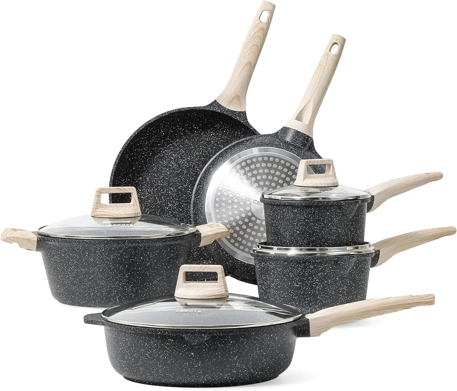 Carote Nonstick Cookware Sets, 9 Pcs Granite Non Stick Pots and