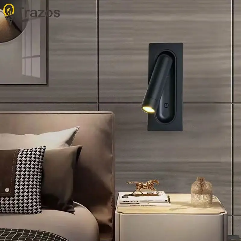 Lampada da comodino moderna e semplice per camera d'albergo, camera da letto, soggiorno, studio, lampada da lettura, protezione per gli occhi incorporata, lampada da parete girevole