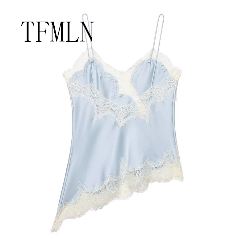 Women Sexy Lace Patchwork Strappy Tops Sleeveless Backless V-neck Summer Female Thin Camisole Lady Top Holiday Heach Party