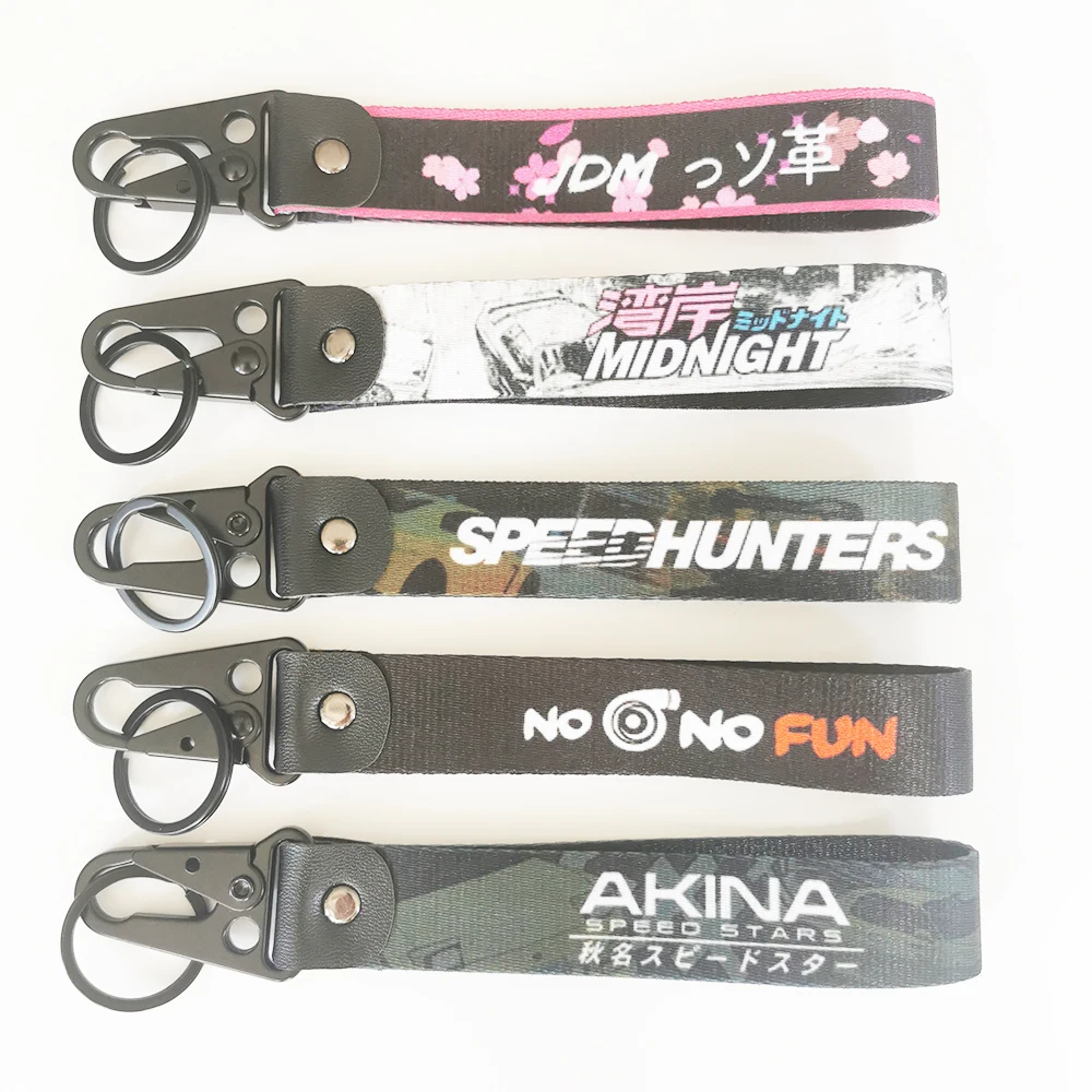 JDM Racing Style Keychain Lanyard Key Strap Tow Sides Thermoprint Nylon Key  Chain Rings Car Motorcycle Keyring Auto Accessories