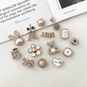 14pcs Sparkling Golden Faux Pearl Shoe Charms Pins Set DIY Detachable Shoe Decoration Suitable For CROCS Clogs Party Gift Idea